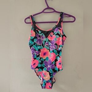 Vintage Christina Floral Swimsuit with Pink and Green Accents